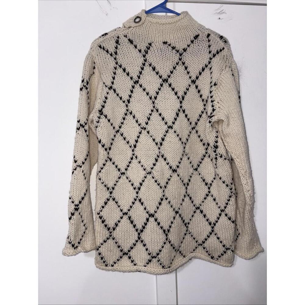 Handmade Sweater Warm Beige & black Large Chunky Knit Boxy